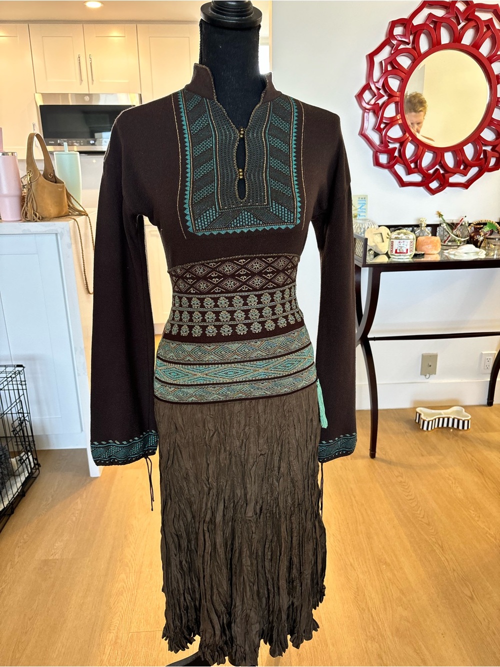 Class Roberto Cavalli Brown Set with Teal Embroidery